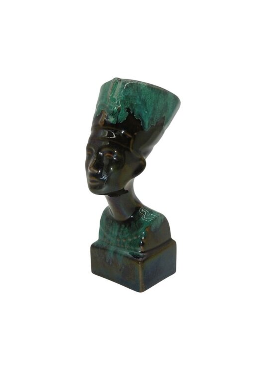 Nefertiti Bust Art Pottery Decor Egypt Green Vintage 7" - Picture 7 of 10